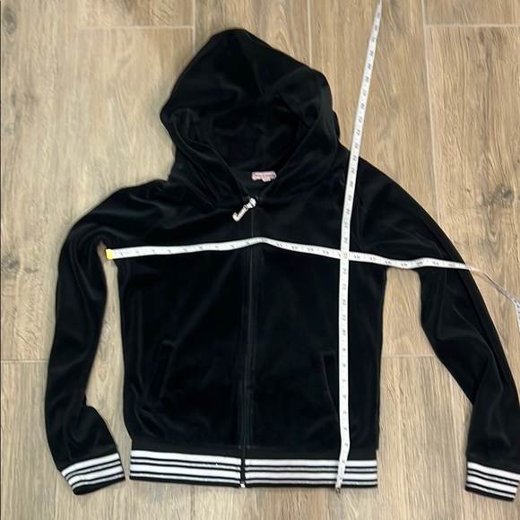 Juicy Couture Jacket Black Velour Zip-Up Vintage Y2K Track Bling Stripe Hoodie - Picture 5 of 13